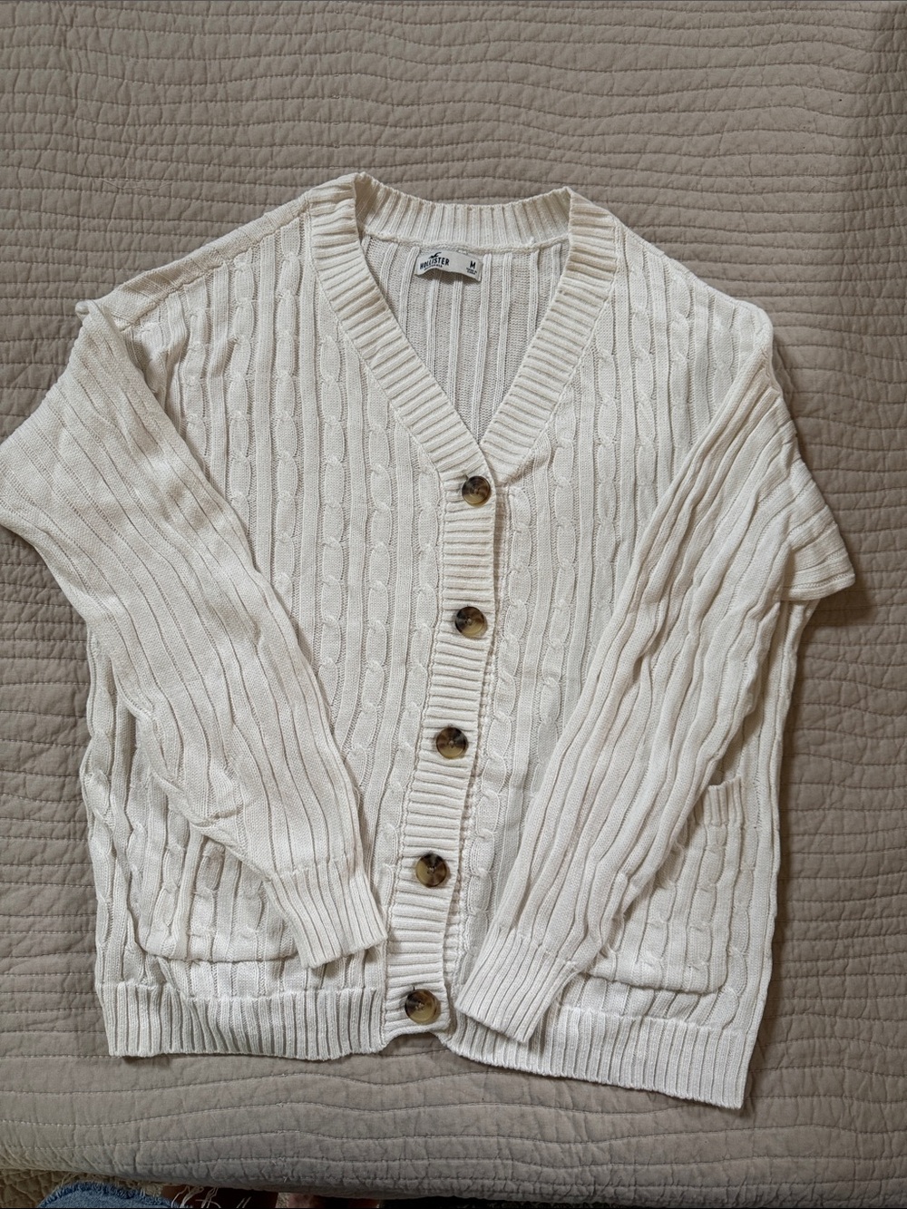 Hollister Cream Cable Knit Button-Front Cardigan